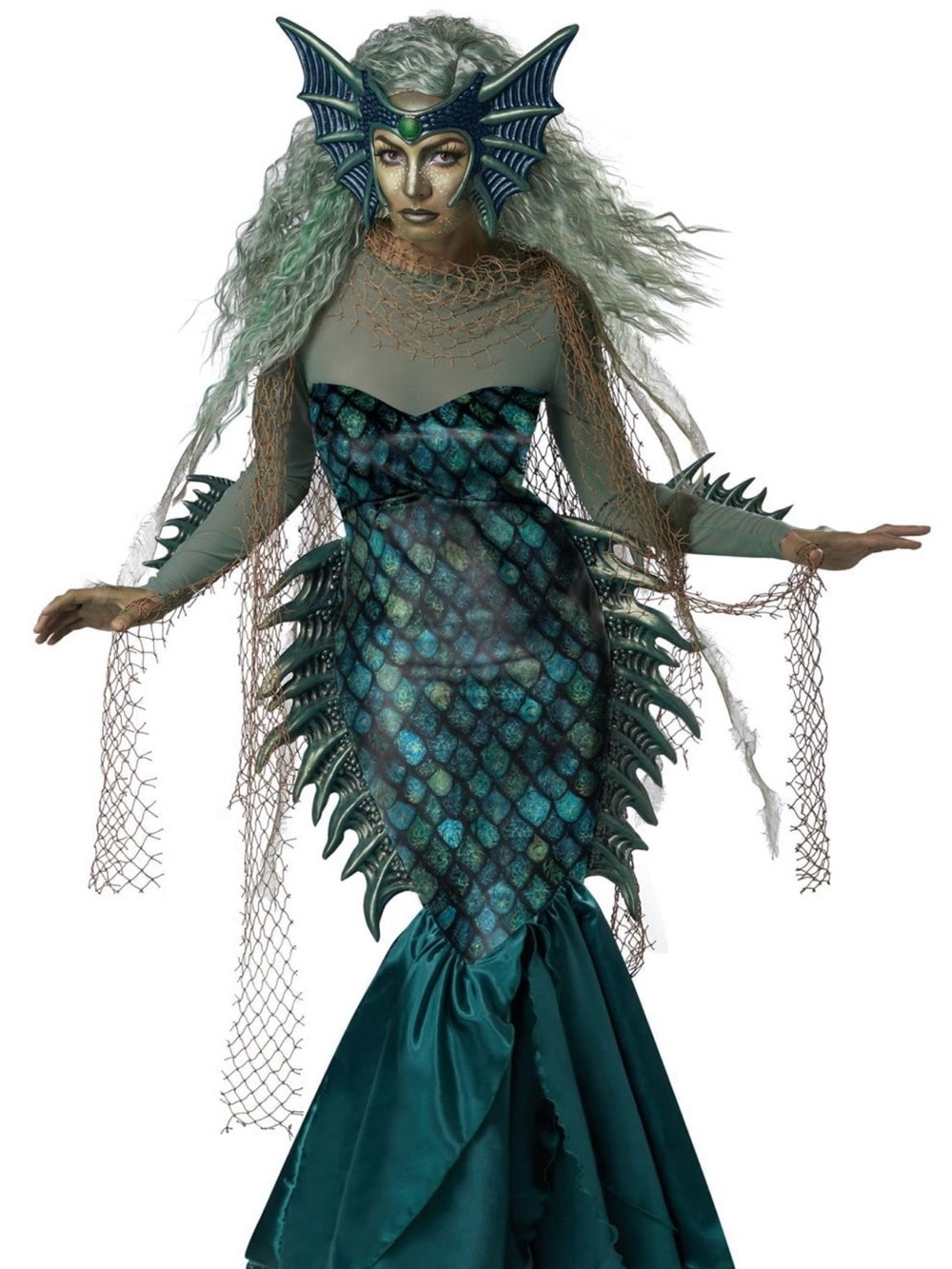 4-Piece Dark Sea Siren Mermaid Women Halloween Costume
